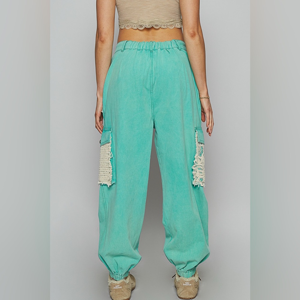 🌟SALE🌟Twill Distressed Jogger Pant with Crotchet details - Picture 3 of 4